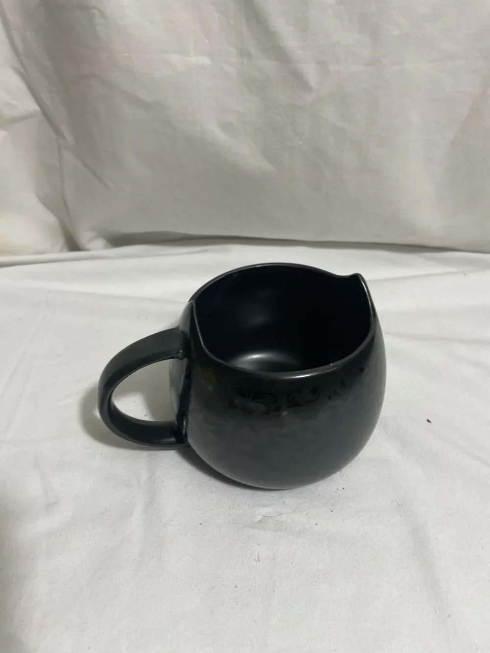 Cat Lady Box Black Ceramic Cat Ear Mug Floral Damask Coffee Cup 4”